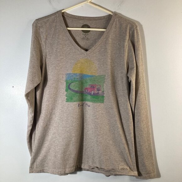 Life Is Good Tops - Womens Life Is Good‎ Crusher Tee Classic Fit Road Trip Jeep V Neck Tan M
